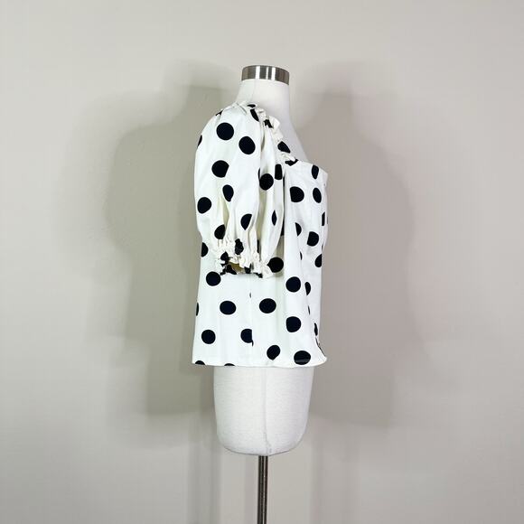 Eloquii | Polka Dot White Black Puff Sleeve Off Shoulder Plus Size Blouse Top 1X - Picture 4 of 9